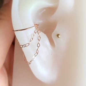 14k gold/rose gold filled-925 sterling silver double chains FAKE conch piercing ring hoop jewelry with 14k gold/rose gold filled chains