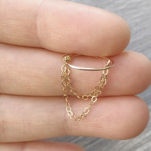 14k gold/rose gold filled-925 sterling silver double chains conch piercing ring hoop jewelry with 14k gold/rose gold filled chains