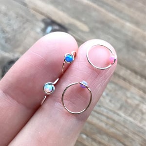 Super thin 14k gold/rose gold filled-925 sterling silver 6/7/8/9/10mm cartilage/tragus/rook/daith/helix/snug/earring/nose ring fire opal