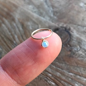 18/20/22/24 gauge 14k gold filled cartilage earring hoop with white/light blue fire opal bead helix jewelry 6/7/8/9/10mm