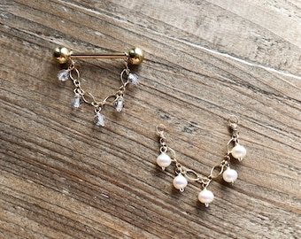 Accessoires Chain-14k goud gevulde-verse parels/swarovski-kettingen voor tepel halters piercing