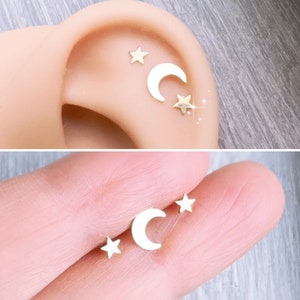 1.2mm/16ga.-1.0mm/18 gauge-14k gold filled Star Moon Bioflex Labret Monroe Lip Jewelry-Helix/Daith/Tragus/Conch piercing