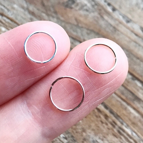 Set of 3 Super thin 14k gold/rose gold filled/sterling silver 6-7mm cartilage/tragus/rook/daith/helix/snug earring nose ring hoop/small nose
