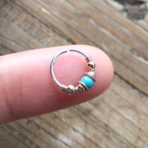 20/22/24 calibre deux tons 14k or rose -925 argent sterling turquoise perles en verre cartilage boucle d’oreille cerceau hélice nez tour tragus daith bijoux