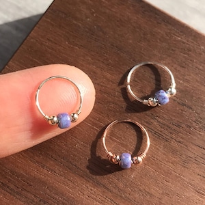 20/22/24 gauge 14k rose/gold filled-925 sterling silver lavender purple bead cartilage earring hoop helix nose rook tragus daith jewelry