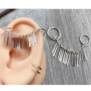 14k gold/rose gold filled-925 sterling silver-2 holes chains industrial helix earring piercing tassel jewellery