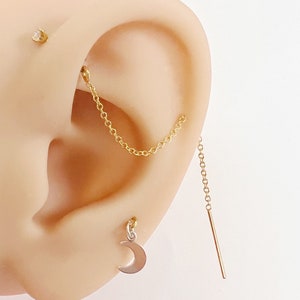 Boucle d'oreille à enfiler délicate chaîne de boucle d'oreille d'haltères double piercing or argent lobe d'hélice industriel 2,5 mm CZ bijoux de tous les jours