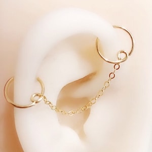 14k gold / rosé gold filled-925 sterling silber-2 löcher kette baumeln industrie ohrringe-piercing schmuck-handgemacht