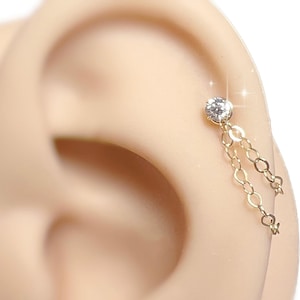 Zierlich elegant funkelnde klare CZ Doppelketten Knorpelohrring Helix Muschel gold/silber Barbell Schmuck nickelfrei Hypoallergen Comfort