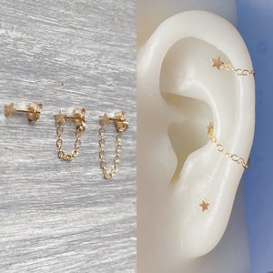 Dainty 14k gold filled STAR chain cartilage earring helix lobe conch earring jewelry