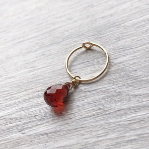 18/20/22/24 gauge 14k gold/rose gold filled-925 sterling silver cartilage /lobe thin earring hoop-Garnet natural stone blood red January
