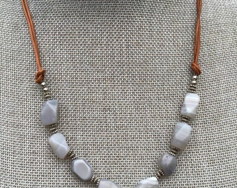 Gray Agate and Leather Necklace