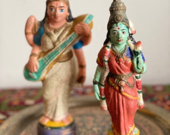 Featured listing image: Shiva and Saraswati Clay goddess, sculptures, Clay toy, home decor