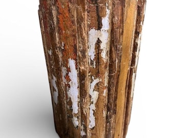 Indian Wood Pillar Candle Holder: Reconstructed Architectural Salvage