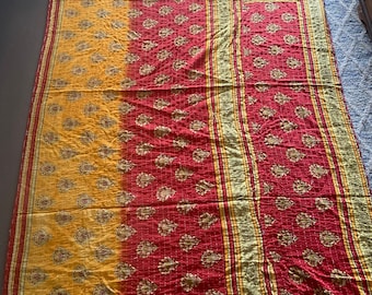 Vintage Kantha Quilt: Handmade Indian Cotton Throw Blanket