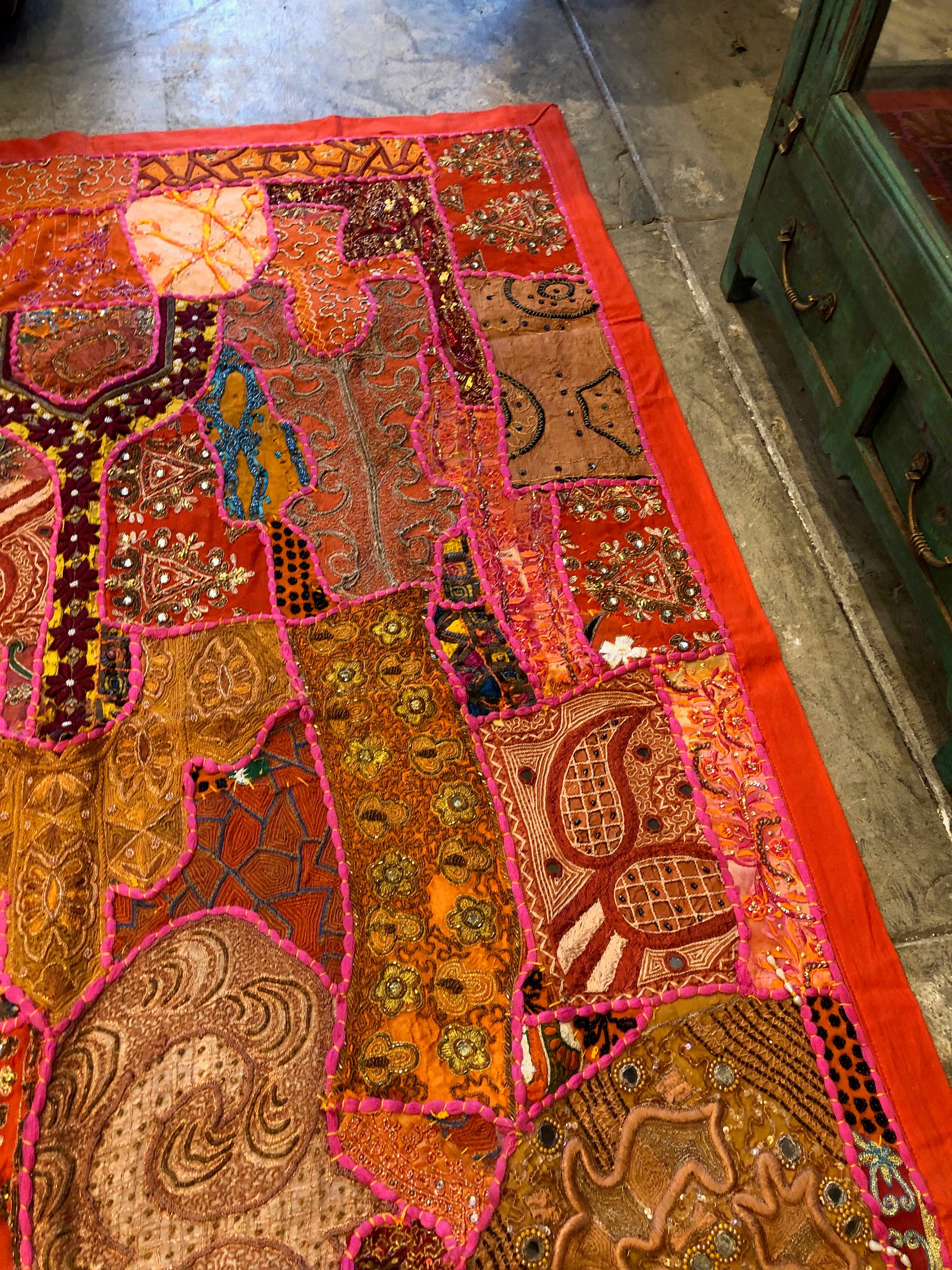 Orange Bohemian patchwork tapestries, Multi color, Wall Hanging, Table