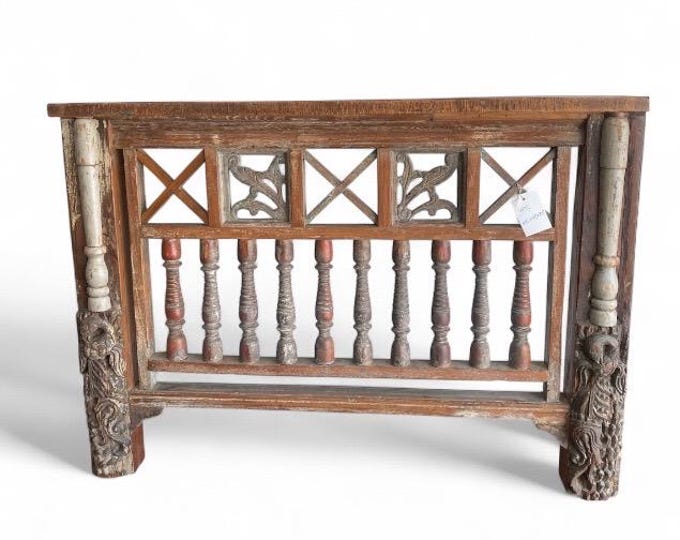 Featured listing image: Vintage Jali Console Table: Reclaimed Wood Bohemian Entryway Decor (50.5”L)