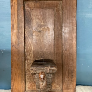 Vintage Hand Carved Wood Candle Holder: Rustic Indian Wall Sconce