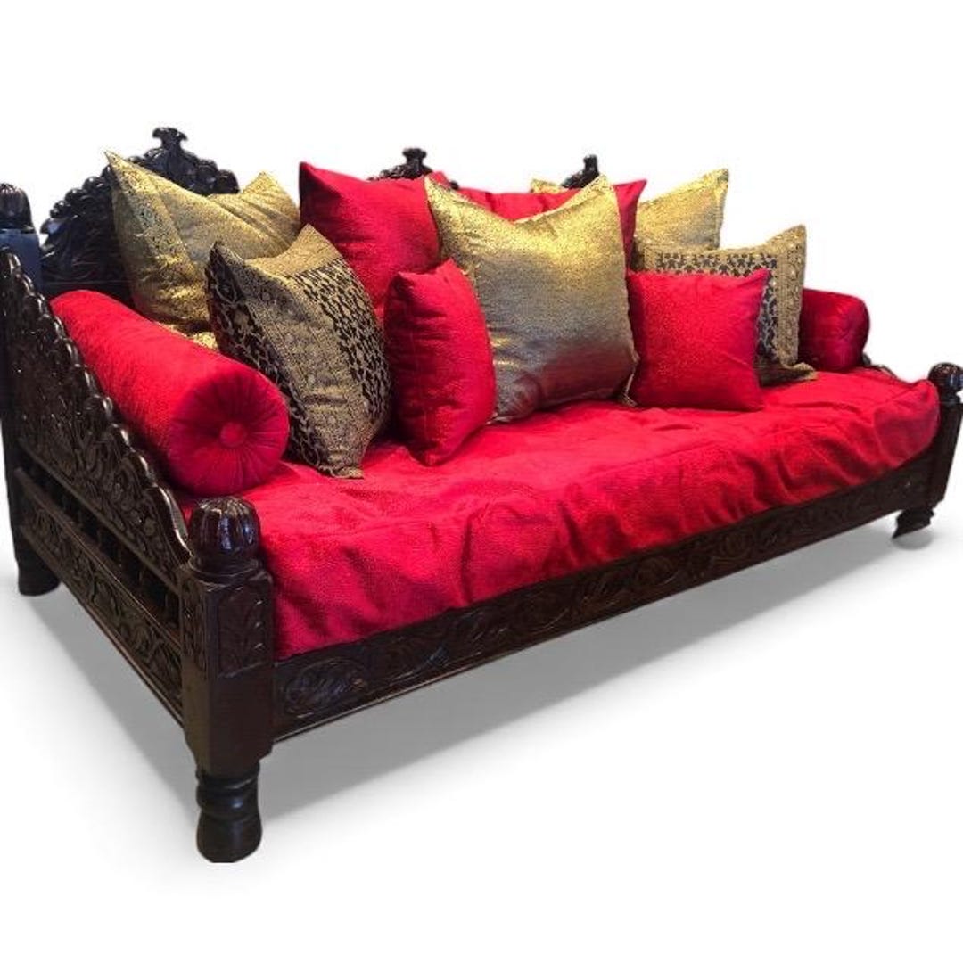 Hand Carved Indian Neem Wood Daybed Sofa: Bohemian Diwan - Etsy