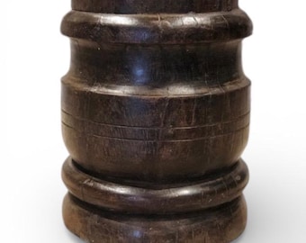 Hand-Carved Indian Wooden Planter: Rustic Ukhali Mortar
