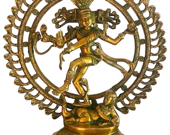 Vintage Brass Shiva Nataraja Statue: Hindu Lord of the Dance (18.5"H)