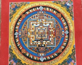 Nepalese Mandala Thangka: Buddhist Scroll Art (13"x13")