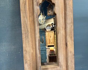 Indian Arch Wall Mirror: Distressed Wood Frame (12.7”x25”)