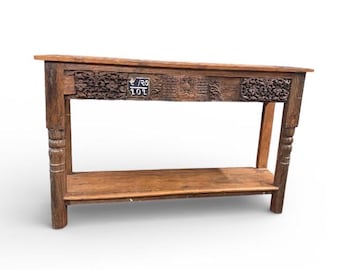 Vintage  Console Table: Reclaimed Wood Bohemian Entryway Decor