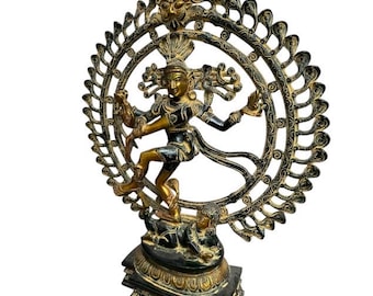 Vintage Brass Shiva Nataraja Statue: Hindu Lord of the Dance, India (17 inch)