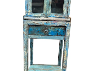 Reclaimed Wood Glass Cabinet: Distressed Bohemian Side Table