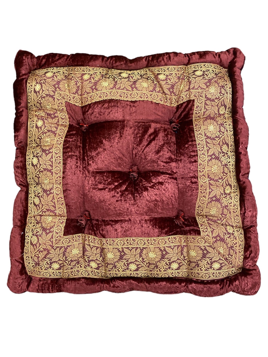 Burgundy Velvet Tufted Floor Cushion: Indian Lounge Pillow - Etsy