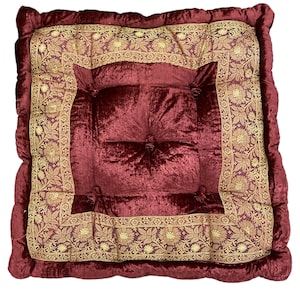 Floor cushion, Burgundy velvet fabric floor sitting cushion, Tufted floor cushion, large floor cushion, sofa cushions