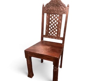 Hand Carved Wooden Dining Chair, Traditional Indian Temple Style