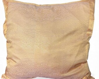 Light, yellow, and gold Sari Pillow Cover: Indian Repurposed Fabric, 24”x24”