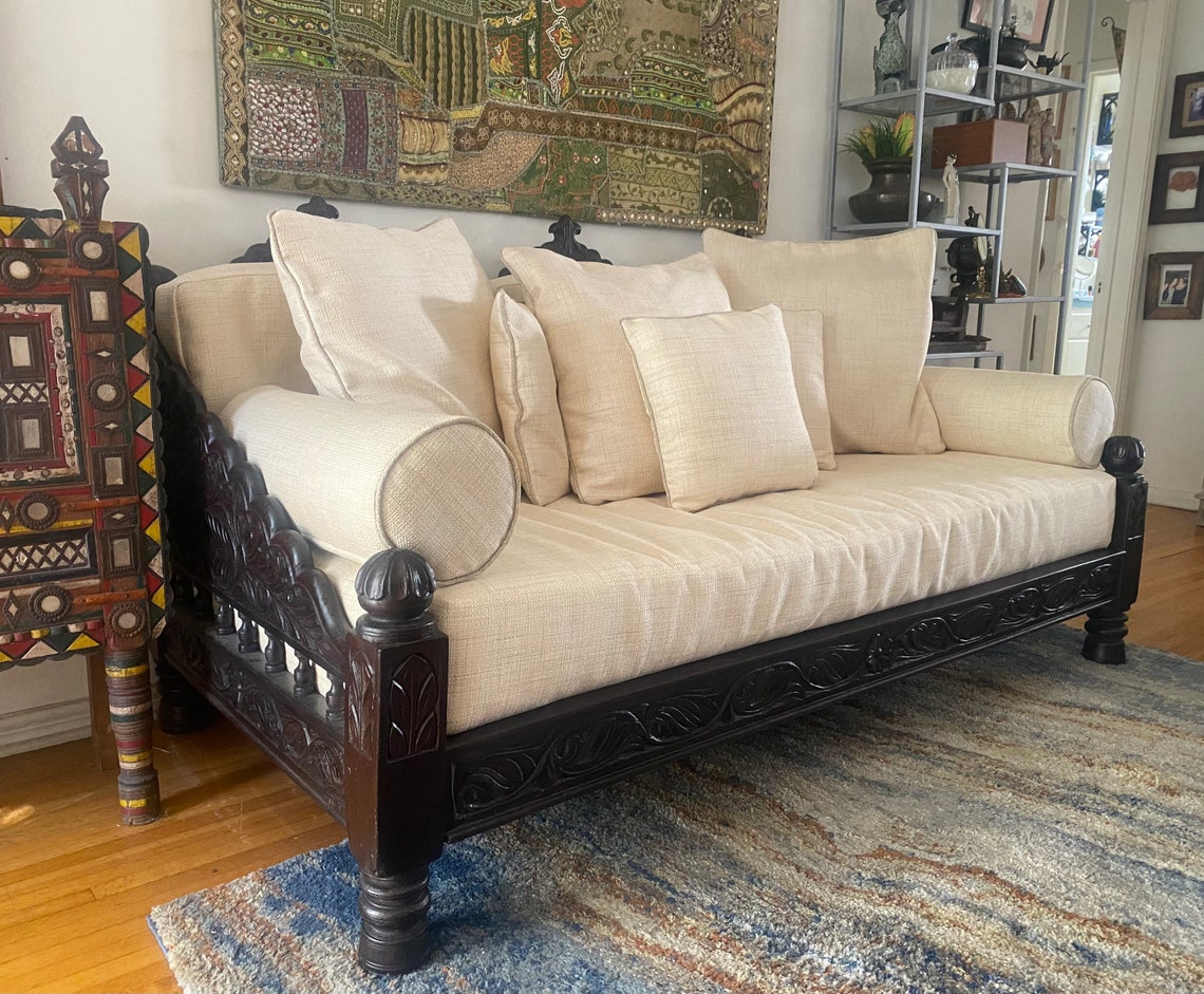 Brown Wooden Triple Arch Jhula Sofa Daybed Carved Sofa Etsy