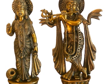 Brass Radha Krishna Statue: Hindu Deity, Indian Decor