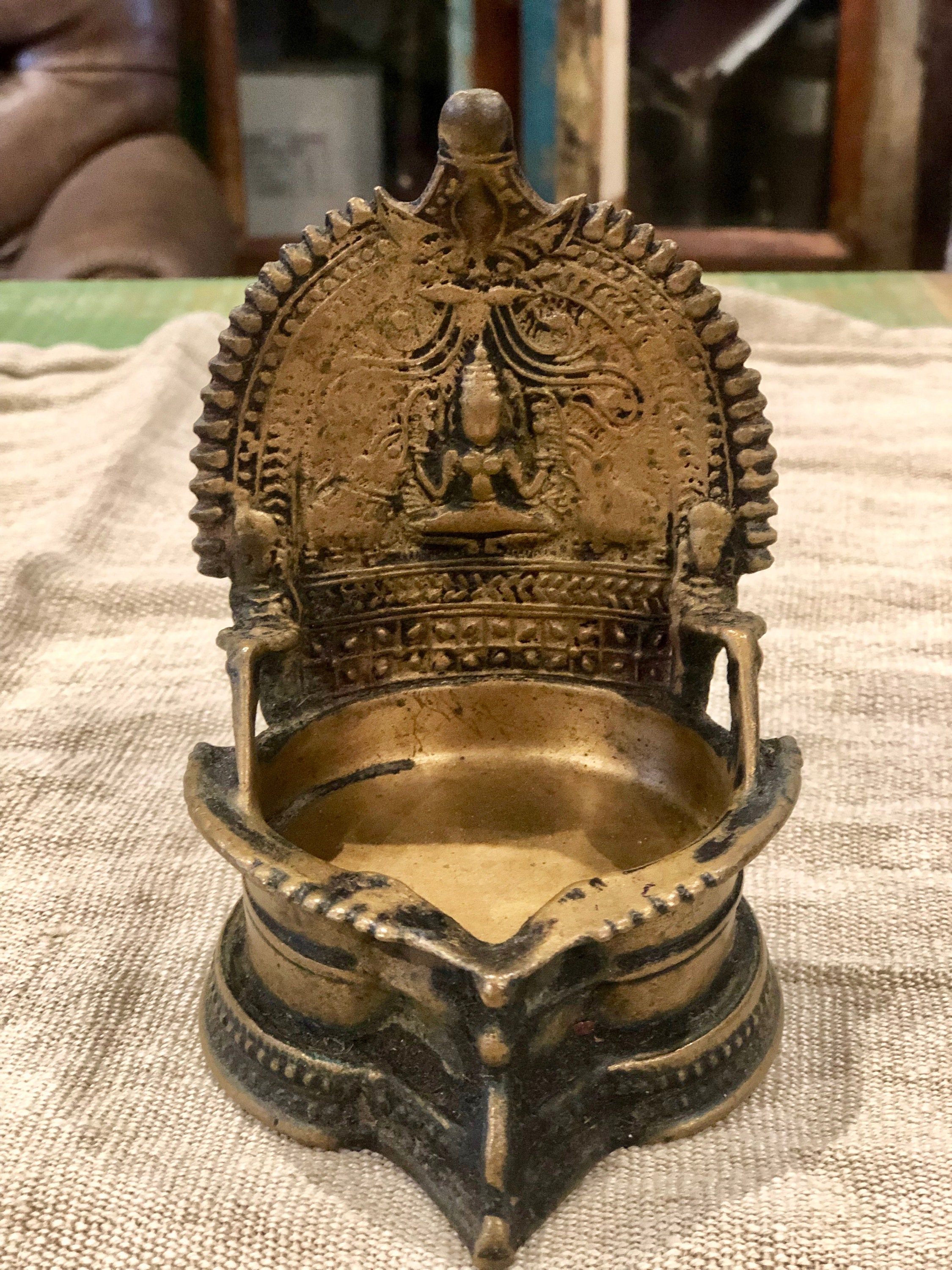 Indian Vintage Brass Temple Lamps, Oil Lamp, Hindu Lamp, Kamakshi Brass