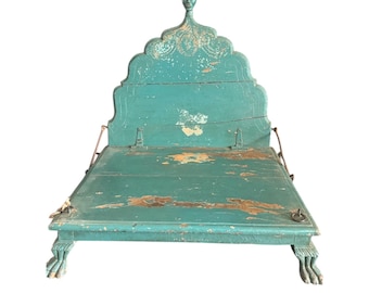 Vintage Carved Folding Bajot Table: Indian Accent Chair