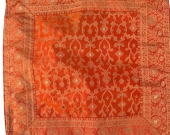 Orange Sari Pillow Cover: Indian Embroidered 20x20