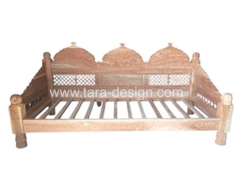 Carved Indian Neem Wood Daybed: Bohemian Jhula Sofa