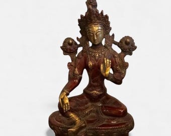 Brass Goddess Tara Statue: Handmade Buddhist Deity Figurine