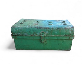 Distressed Metal Suitcase, Sea Green Indian Storage Trunk, Boho Decor