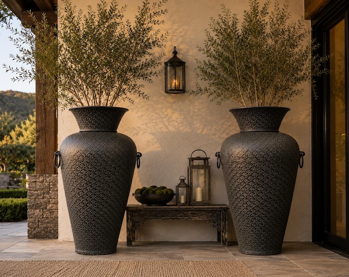 Featured listing image: Hand-Hammered Brass Large Planter: Indoor Outdoor Home Decor (51"H X 37"W X 37"D)