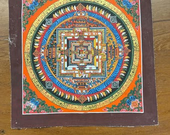 Nepalese Mandala Thangka Art: Buddhist Scroll (13” x 13”)