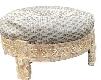 Ottoman, Chakki, Indian Hand carved grinder table, chakki table, ottoman /Low table, accent ottoman, Coffee Table