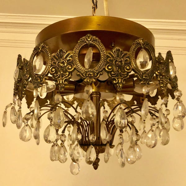 Vintage 1920' art deco crystal light fixtures, cone shaped crystal, pendant lights