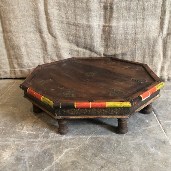 Large Vintage Wood Octagonal Bajot Low Table Display Table Low