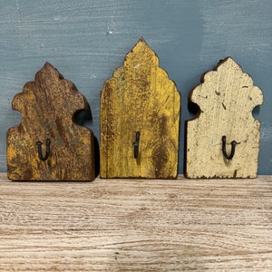 Wooden Wall Hook Rack, set of 3 hooks, Architectural Salvage Wood Coat Rack Entryway, Indian Decor Rustic Wall Hook, Bohemian Decoration