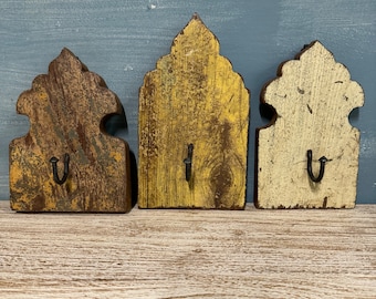 Rustic Wood Wall Hook Set: Reclaimed Architectural Salvage, Indian Decor