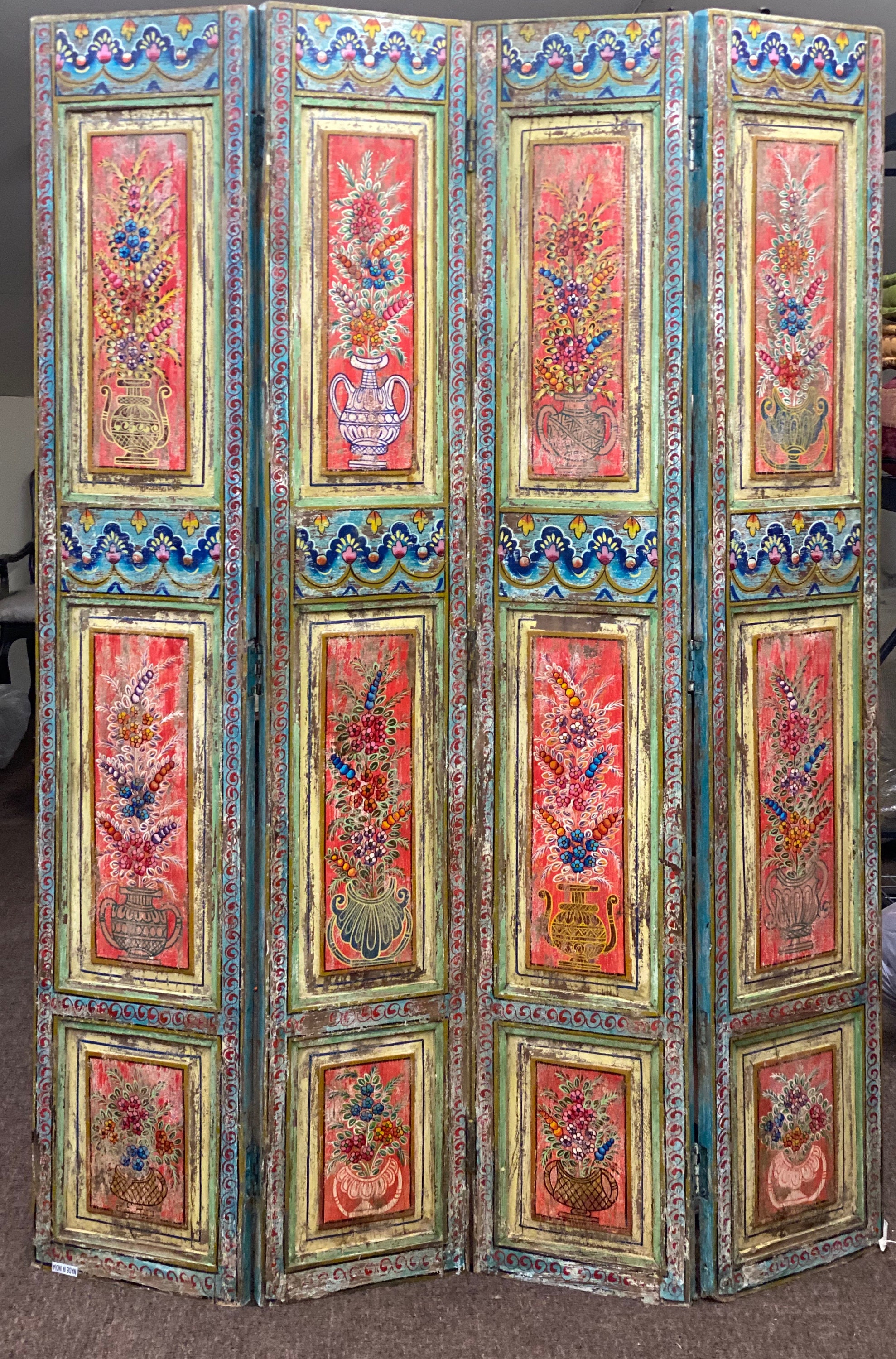 vintage indian hand painted screen, room divider, indian decor
